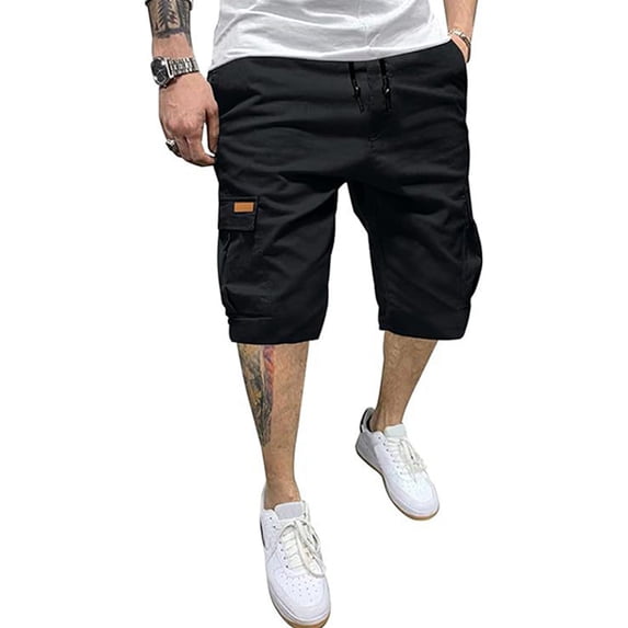 Mens Casual Cotton Twill Cargo Shorts Drawstring Classic Chino Stretch Short with Pockets, L