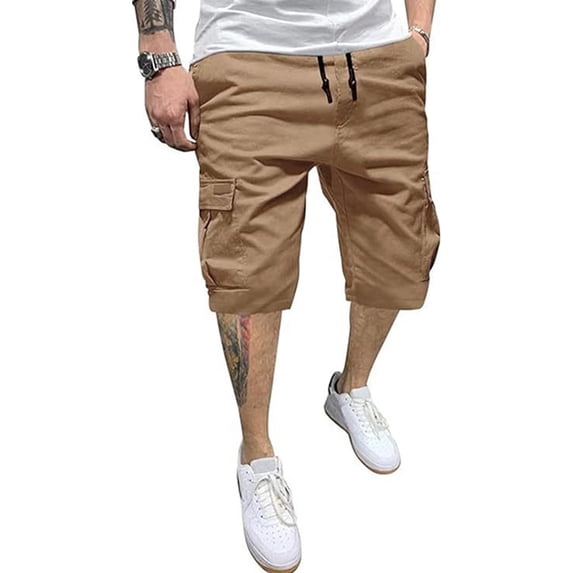 Mens Casual Cotton Twill Cargo Shorts Drawstring Classic Chino Stretch Short with Pockets, M