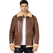 Mens Casual Designer Shearling Collar Brown Genuine Leather Jacket - Slim Fit Motorcycle Jacket SouthBeachLeather Small