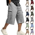 thumbnail image 1 of Mens Casual Drawstring Cargo Capri Shorts Relaxed Fit Lightweight Cotton Blend Knee Length Pants with Pockets for Outdoor Daily Wear, 1 of 7