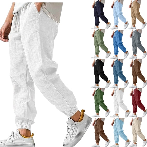 Mens Casual Drawstring Cargo Pants Lightweight Breathable Loose Fit Trousers with Pockets for Beach Travel Daily Wear