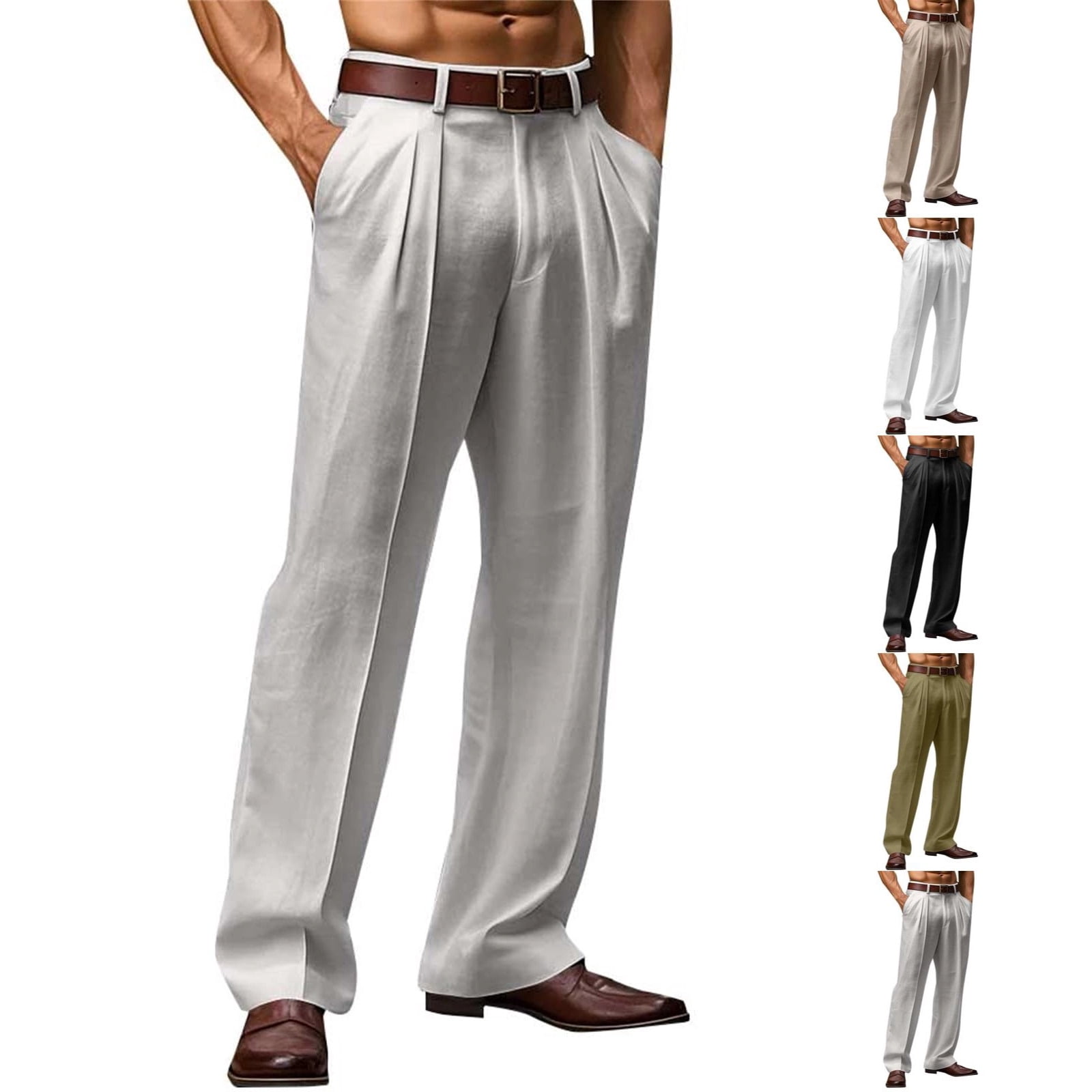 Mens Casual Dress Pants Old Money Baggy Wide Leg Pleated Slacks Vintage ...