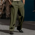thumbnail image 1 of Mens Casual Dress Pants Old Money Pleated Baggy Wide Leg Slacks Vintage Stylish Relaxed Fit Work TrousersArmy Green S, 1 of 4