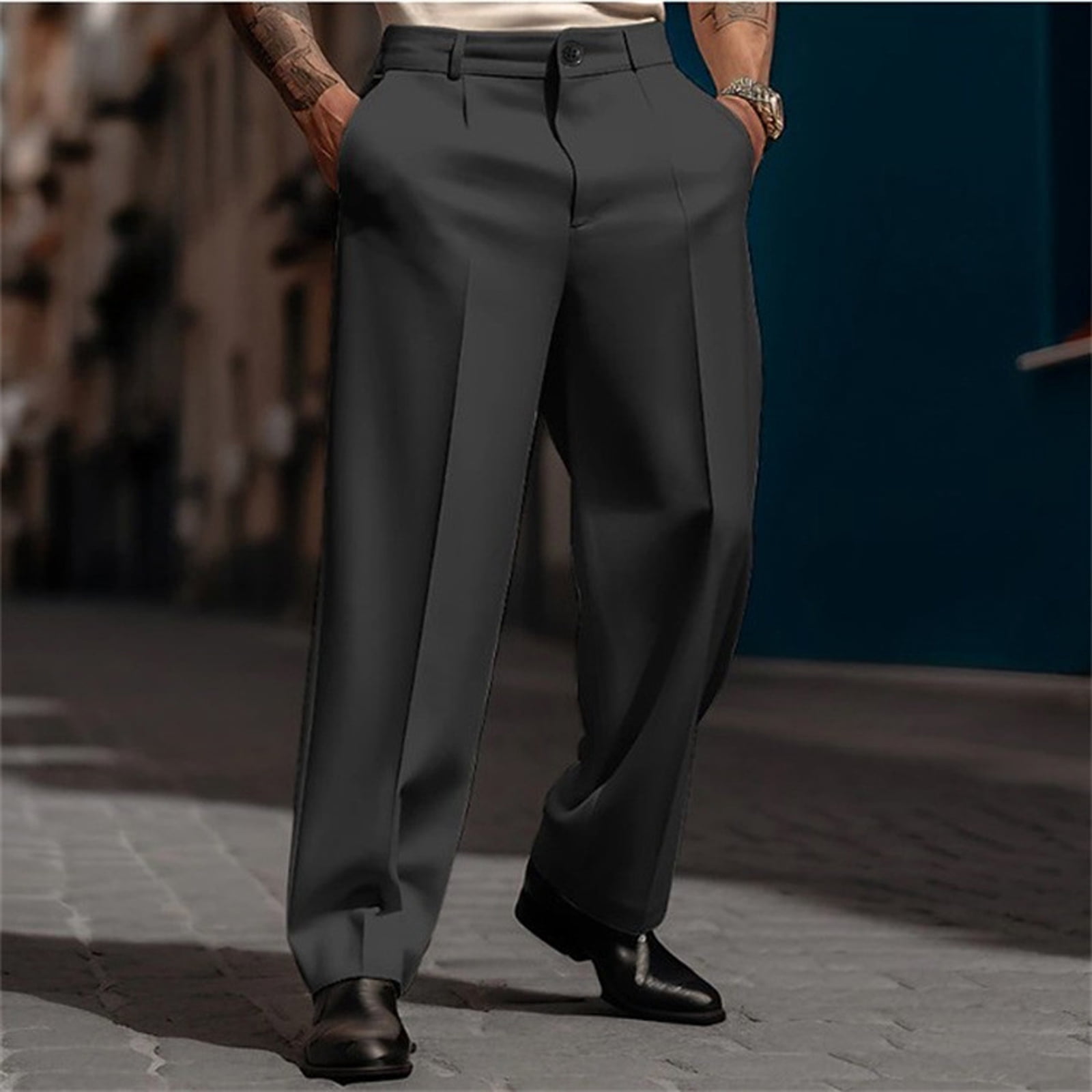 Mens Casual Dress Pants Old Money Pleated Baggy Wide Leg Slacks Vintage ...