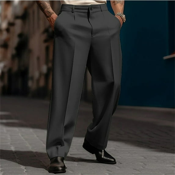 Mens Casual Dress Pants Old Money Pleated Baggy Wide Leg Slacks Vintage Stylish Relaxed Fit Work TrousersBlack XL
