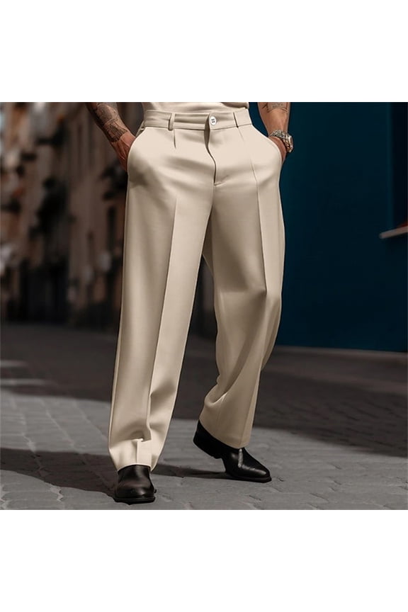 Mens Casual Dress Pants Old Money Pleated Baggy Wide Leg Slacks Vintage Stylish Relaxed Fit Work TrousersKhaki XL