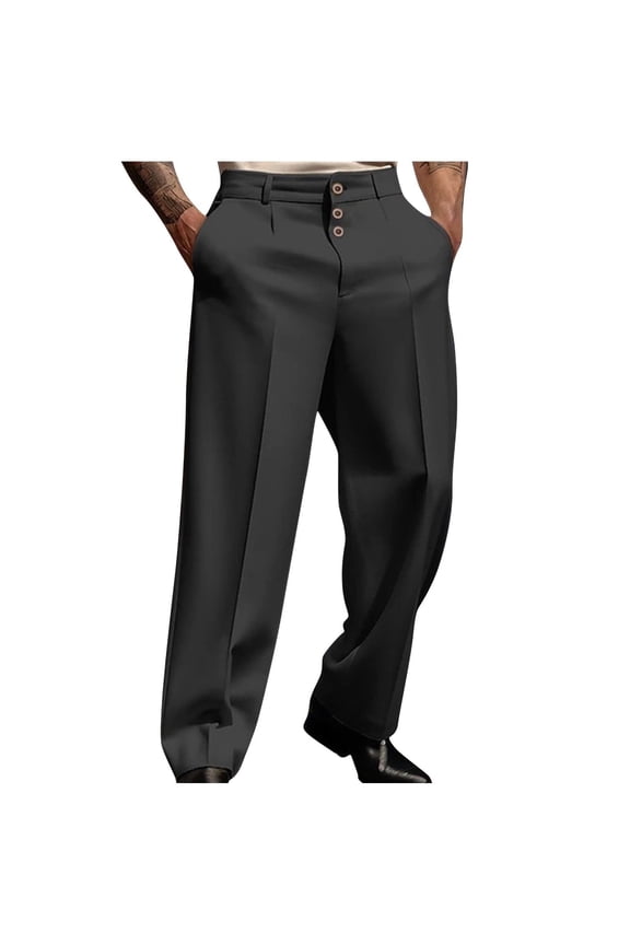 Mens Casual Dress Pants Pleated Front Wrinkle-Free Wide Leg Baggy Pants Big and Tall Stretch Chinos Trousers for Business