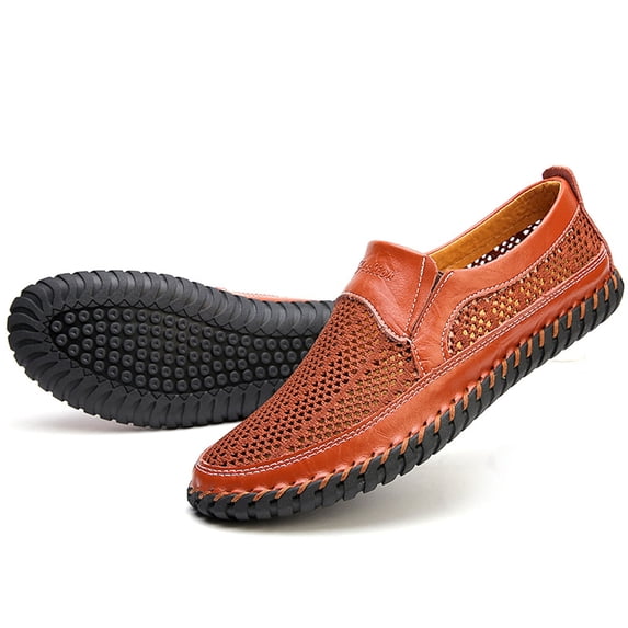 Mens Casual Dress Shoes Lightweight Business Casual Hollow out Oxfords Shoes Mesh Fashion Walking Shoes Brown Size 10