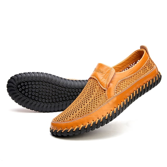 Mens Casual Dress Shoes Lightweight Business Casual Hollow out Oxfords Shoes Mesh Fashion Walking Shoes Yellow Size 10