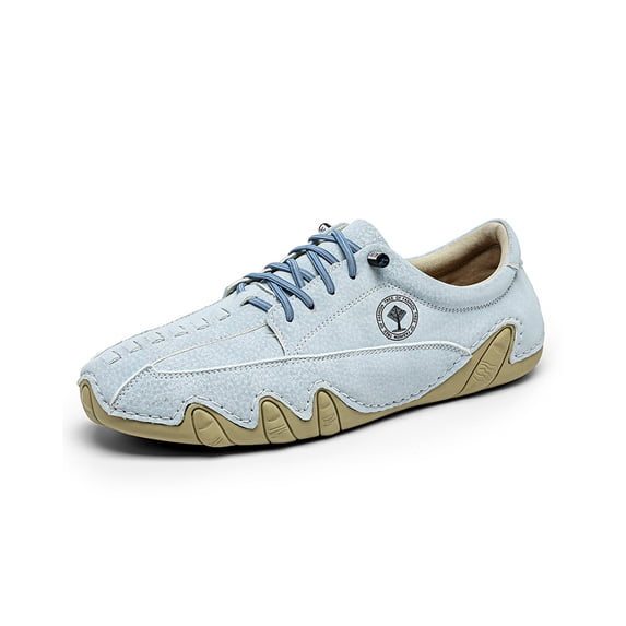 Mens Casual Driving Shoes Lightweight Leather Lace-up Loafers Comfortable Non-slip Breathable Walking Sneakers Blue 11.5 US