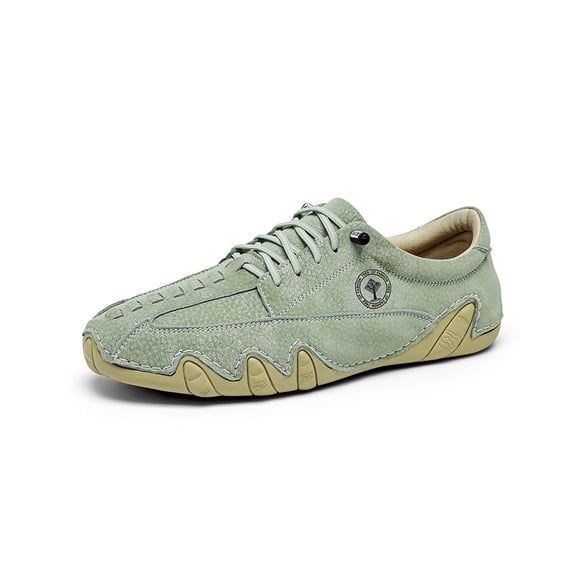 Mens Casual Driving Shoes Lightweight Leather Lace-up Loafers Comfortable Non-slip Breathable Walking Sneakers Green 7.5 US