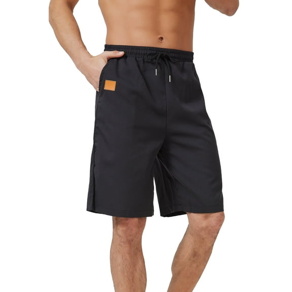 Puztloy Mens Casual Elastic Waist Cargo Short Relaxed Fit Drawstring Classic Cargo Stretch Pants, Black