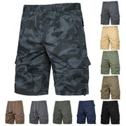 DDAPJ PYJU Mens Casual Elastic Waist Cargo Shorts Relaxed Fit Outdoor Multi Pocket Work Shorts