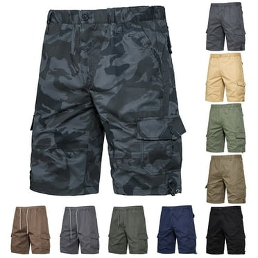 Mens Casual Elastic Waist Cargo Shorts Relaxed Fit Outdoor Multi Pocket Work Shorts