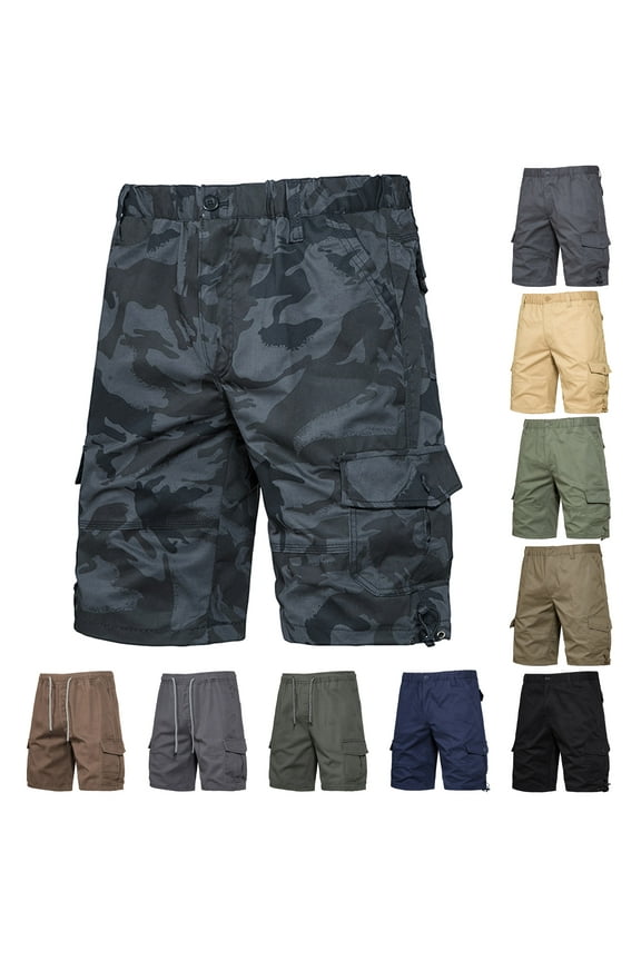 Mens Casual Elastic Waist Cargo Shorts Relaxed Fit Outdoor Multi Pocket Work Shorts 2026