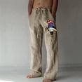 thumbnail image 1 of Mens Casual Elastic Waist Drawstring Pants Cotton Linen Baggy Lounge Pants Beach Trousers with Pockets Khaki XXL, 1 of 7