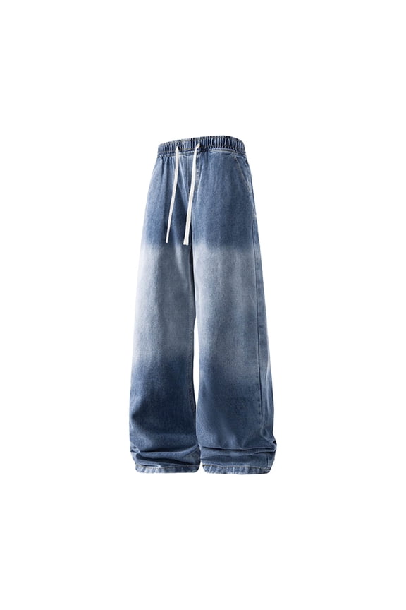 Mens Casual Faded Denim Jeans Classic Fit With Wash Stretch Trousers Clothes