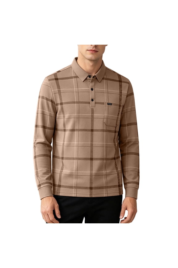 Mens Casual Fall Tops Button Down Lapel Long Sleeve Plaid with Pocket Wedding Shirt Pullover Dad Gifts