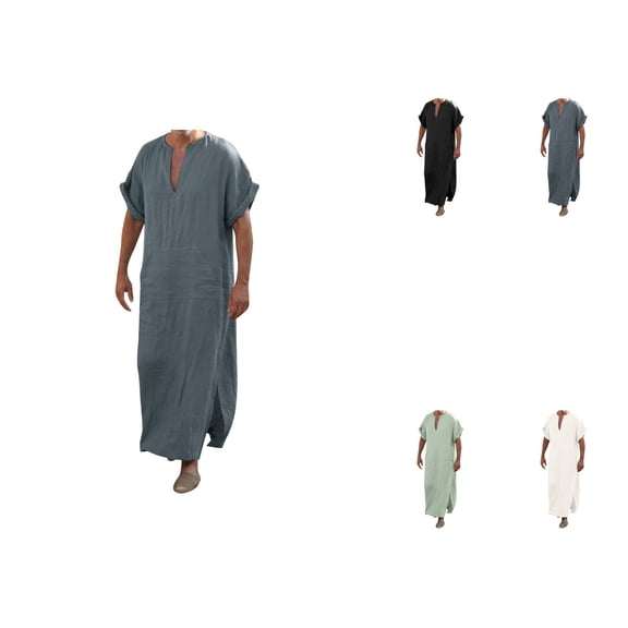 Mens Casual Fashion Cotton V Neck Short Sleeve Robe Jacket - Soft Lightweight Kimono Sleepwear with Pockets for Spa & Bath