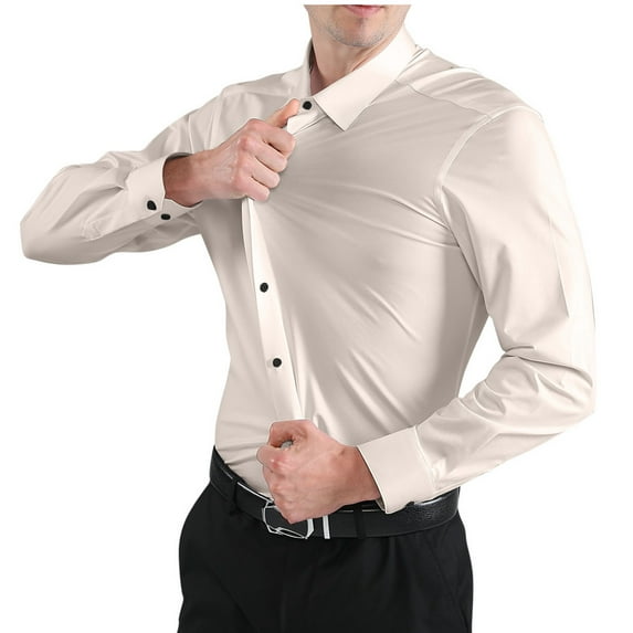 Mens Casual Fashion Solid Elastic Fabric Turndown Collar Buttons Tops Shirts
