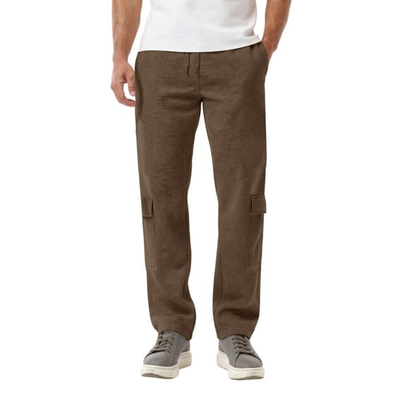 Mens Cargo Pants Men's Fleece Casual Outdoor Straight Pant Elastic Waist Baggy Sweatpants with Multiple Pockets