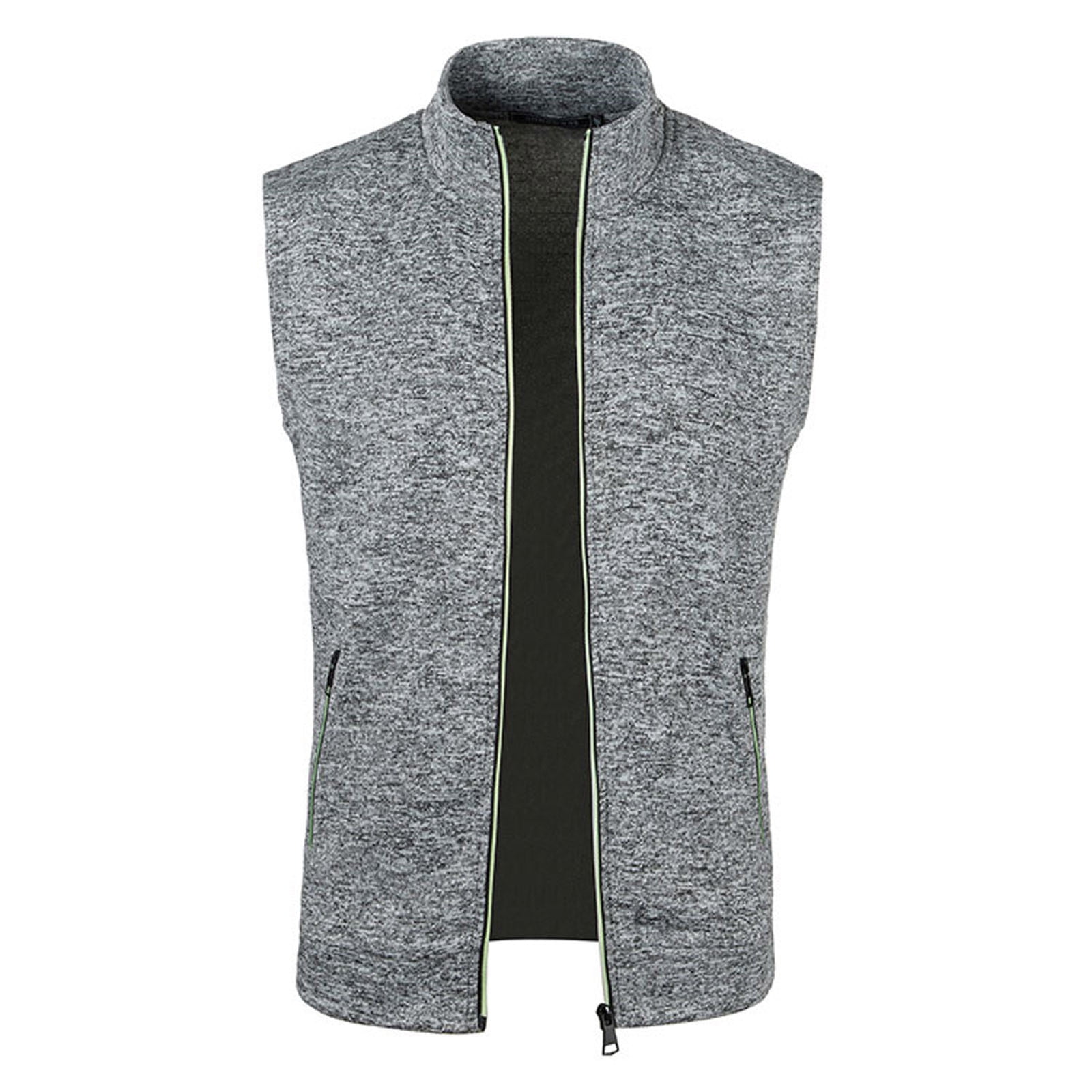 Mens Casual Fleece Vest Lightweight Warm Stand Collar Full Zip