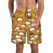 ENUAQEM Mens Casual Garfield Swim Trunks Quick Dry Printed Beach Shorts Summer Boardshorts With Mesh Lining