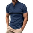 thumbnail image 1 of Mens Casual Golf Shirts Henley Neck Quarter Button Short Sleeve T-Shirt Loose Fit Striped Activewear Work Shirts, 1 of 8