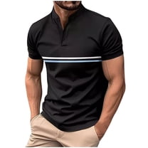 Mens Casual Golf Shirts Henley Neck Quarter Button Short Sleeve T-Shirt Loose Fit Striped Activewear Work Shirts