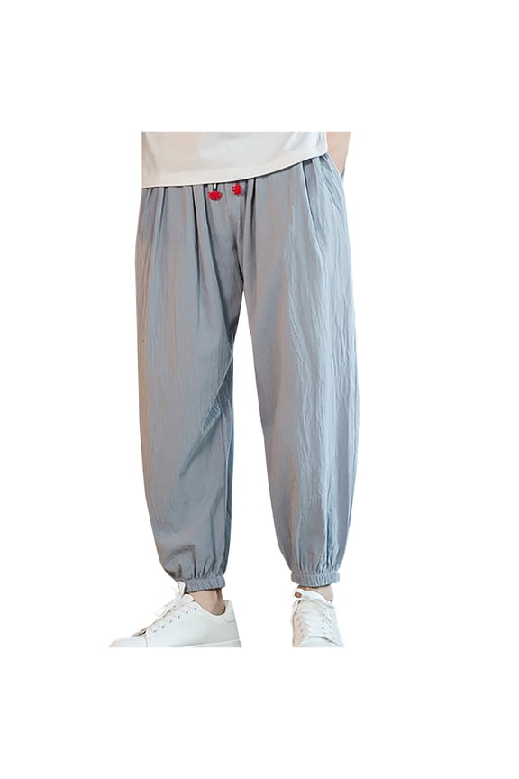 Mens Casual Harem Pants Baggy Linen Boho Yoga Jogger Pants Elastic Waist Vintage Hippie Drop Crotch Trousers Plus Size