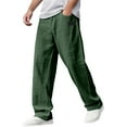 thumbnail image 1 of Mens Casual Hemp Fabric Embroidered Pants Drawstring Loose Pants Color: Green Size: XXXL, 1 of 5