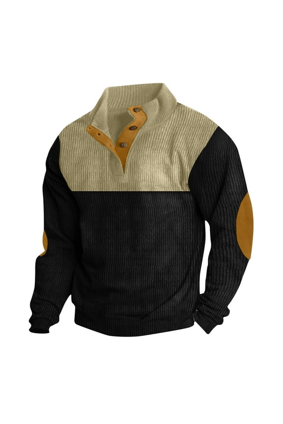 Mens Casual Henley Pullover Corduroy Polo Sweatshirt Thermal Long Sleeve Stand Collar Slim Fit Sweater Tactical Jacket