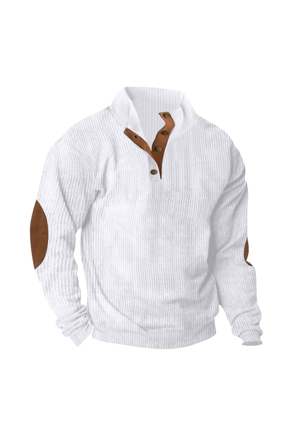 Mens Casual Henley Pullover Corduroy Polo Sweatshirt Thermal Long Sleeve Stand Collar Slim Fit Sweater Tactical Jacket