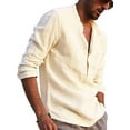 thumbnail image 1 of Mens Casual Henley Shirt Long Sleeve T Shirt Pullover Tees Lightweight Cotton Linen Summer Fall Beach Tops, 1 of 2