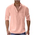 thumbnail image 1 of Mens Casual Henley Shirts 2025 Trendy Long Sleeve Button Stand Collar Summer Beach Outfit Baggy Vacation Tee Top, 1 of 6