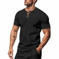 thumbnail image 1 of Mens Casual Henley Shirts Cotton Lace Up Short Sleeve Summer Beach Hippie V Neck Top Renaissance Pirate Shirt, 1 of 7
