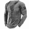 thumbnail image 1 of Mens Casual Henley Shirts Short Sleeve Lace Up V-Neck Solid Retro T Shirts Western Street Style Fall Spring Tee Shirts Gray XXL, 1 of 7