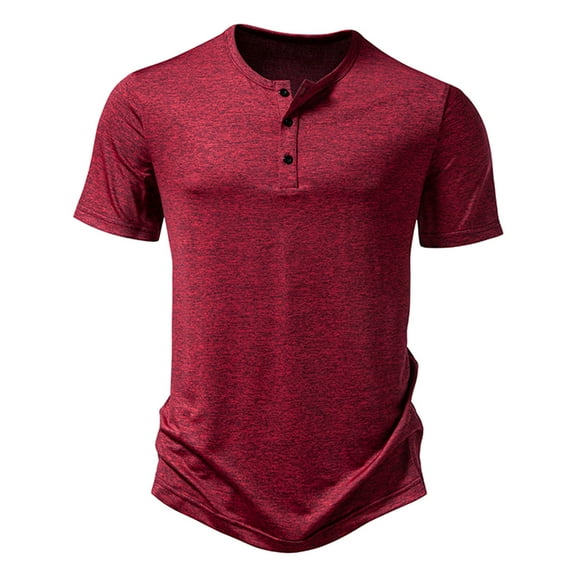 Mens Casual Henley Shirts Short Sleeve Summer Button Crew Neck Tops for Men Cotton Muscle Slim Fitted T-Shirt (Wine XL)