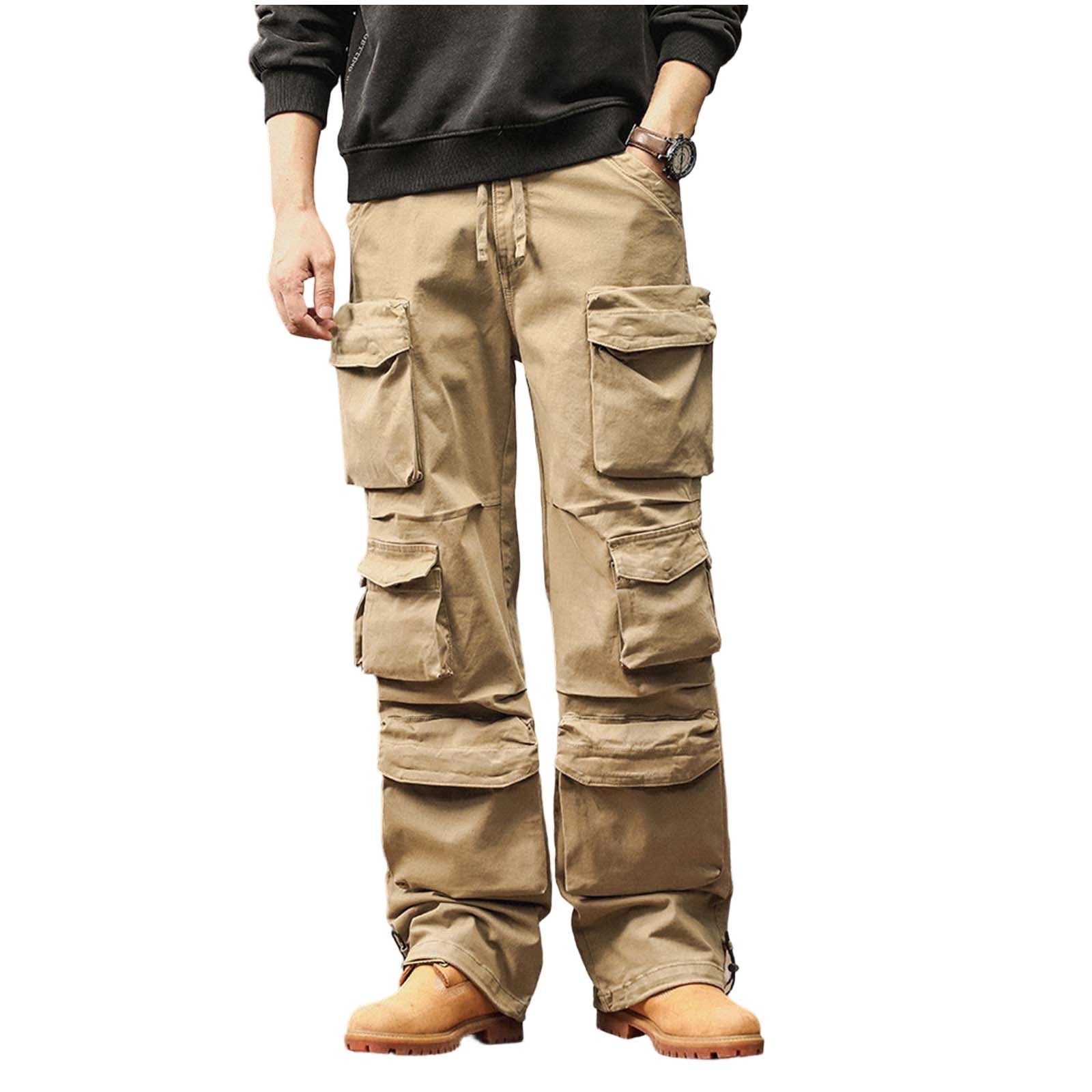 Mens Casual Hiking Cargo Pants Baggy Straight Leg Sweatpants with Muti ...