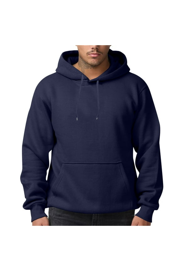 Mens Casual Hooded Collar Drawstring Hoodies Pullover Sweatshirts Casual Long Sleeve Shirts Navy L