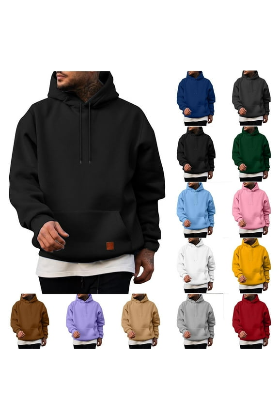 Mens Casual Hooded Collar Drawstring Hoodies Pullover Sweatshirts Casual Long Sleeve Shirts Wine L
