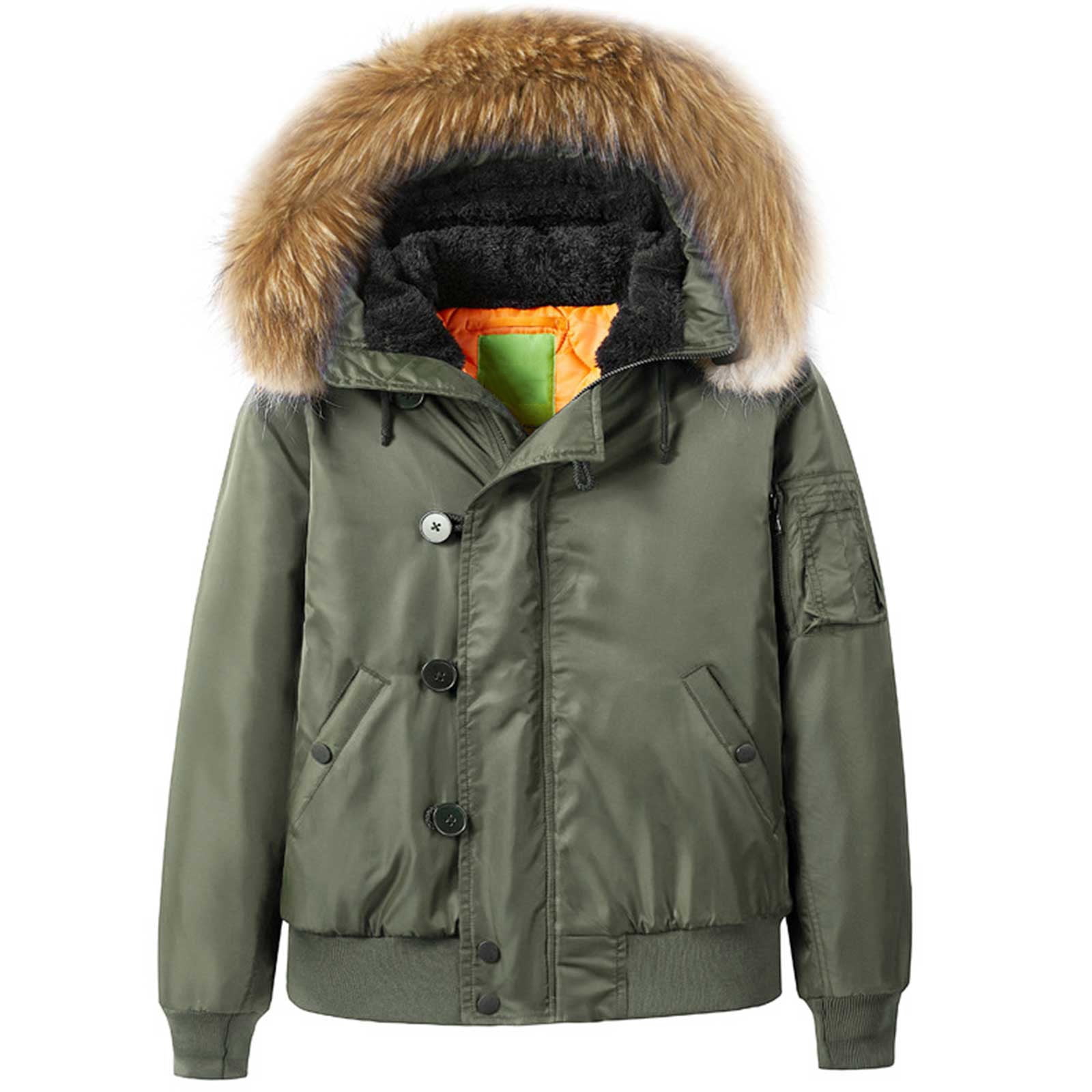 Faux Fur Hood Mens Green Bomber Jacket With Fur Collar Weekday
