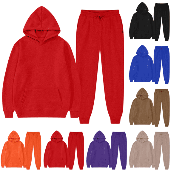 Mens Casual Hoodie and Sweatpants Outfit 2 Piece Fleece Tracksuit Long Sleeve Hoodies&Jogger Sweatpants Clothing Sets Red L