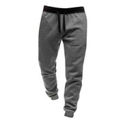 Mens Casual Hop Pants Solid Color Track Lace Up Workout Warm Pants With Pocket