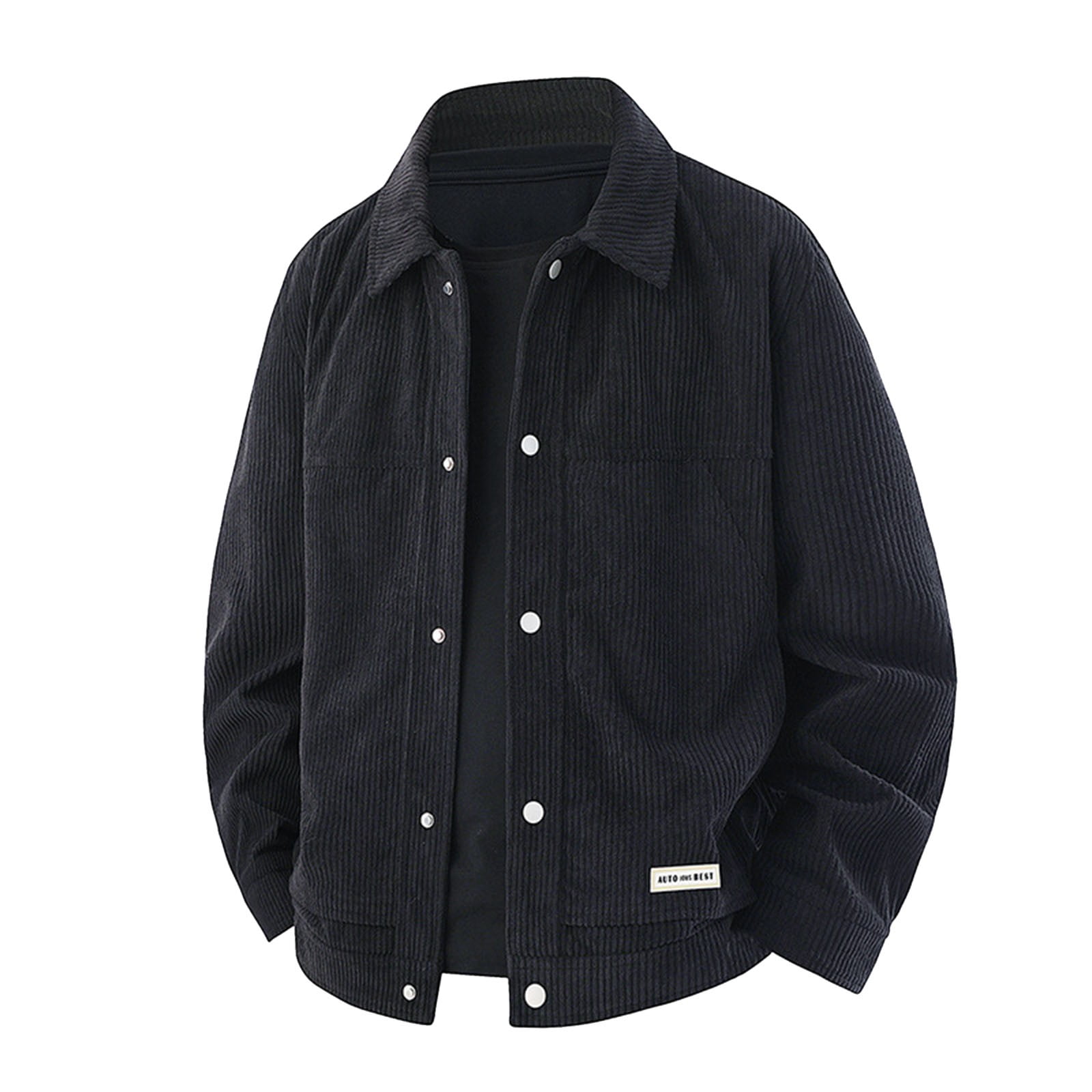 Mens Casual Jacket Corduroy Twill Lightweight Lapel Neck Jackets Button Down Shirt Jacket with Pockets Cargo Work Jackets Coat (Black-01,4X-Large)