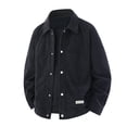 thumbnail image 1 of Mens Casual Jacket Corduroy Twill Lightweight Lapel Neck Jackets Button Down Shirt Jacket with Pockets Cargo Work Jackets Coat (Black-01,XX-Large), 1 of 5