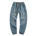 thumbnail image 1 of Mens Casual Jogger Jeans With Drawstring Plus Size Ripped Distressed Streetwear Clothes, 1 of 3