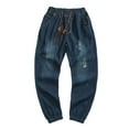 thumbnail image 1 of Mens Casual Jogger Jeans With Drawstring Plus Size Ripped Distressed Streetwear Clothes, 1 of 3