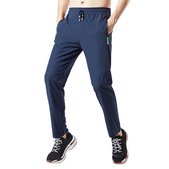 Mens Casual Jogger Running Sweatpants Zipper Pockets Elastic Waist Slim Fit Solid Color Pants Fathers Gift