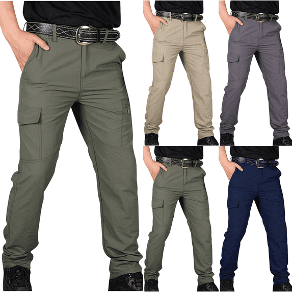 Mens Casual Joggers Cargo Quick Dry Pants Stretch Hiking Sports Sweatpants Workout Elastic Trousers with Multi Pockets